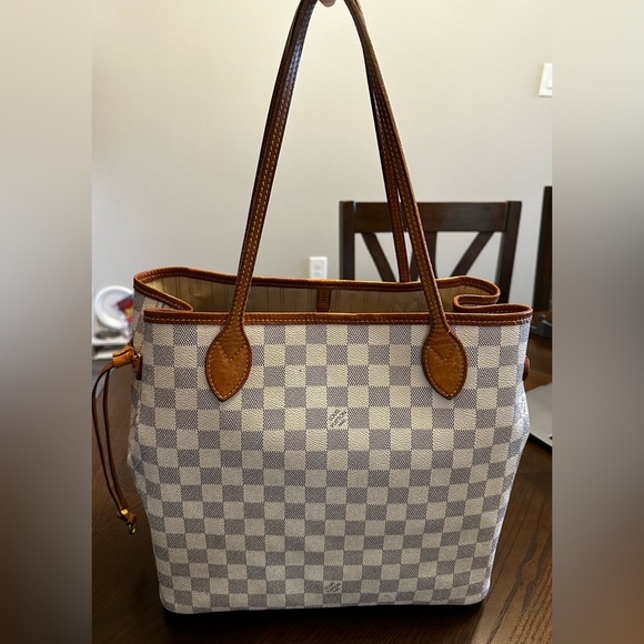 AUTHENTIC LOUIS VUITTON NEVERFULL DAMIER AZURE MM BEIGE INTERIOR - Picture 4 of 14